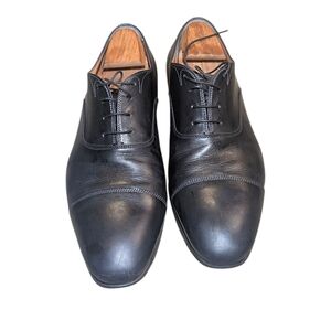 SANTONI ITALY BLACK LEATHER CAP TOE OXFORD SHOES SIZE 10.5 EE 392055